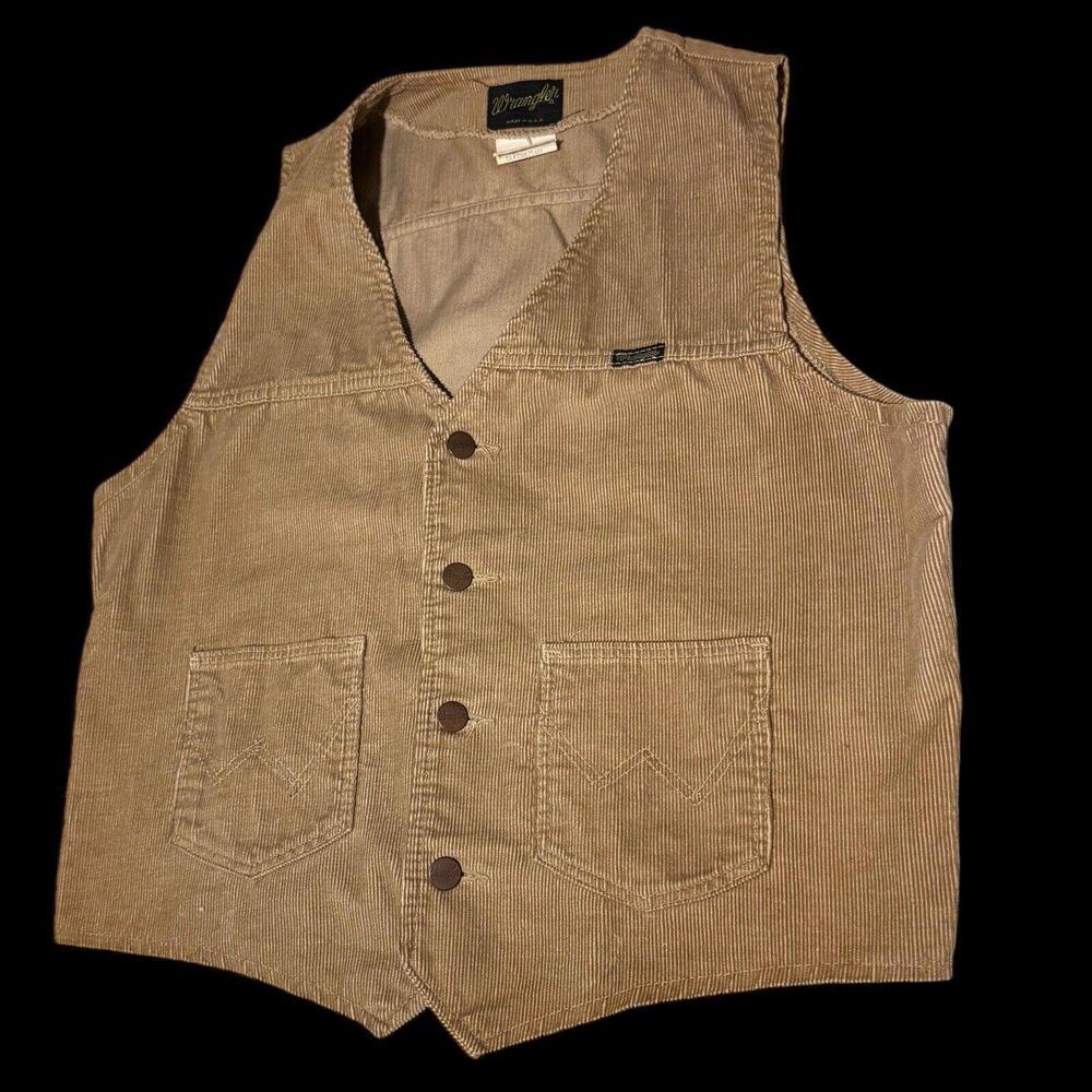 Vintage Wrangler Tan Corduroy Western Vest Sz L